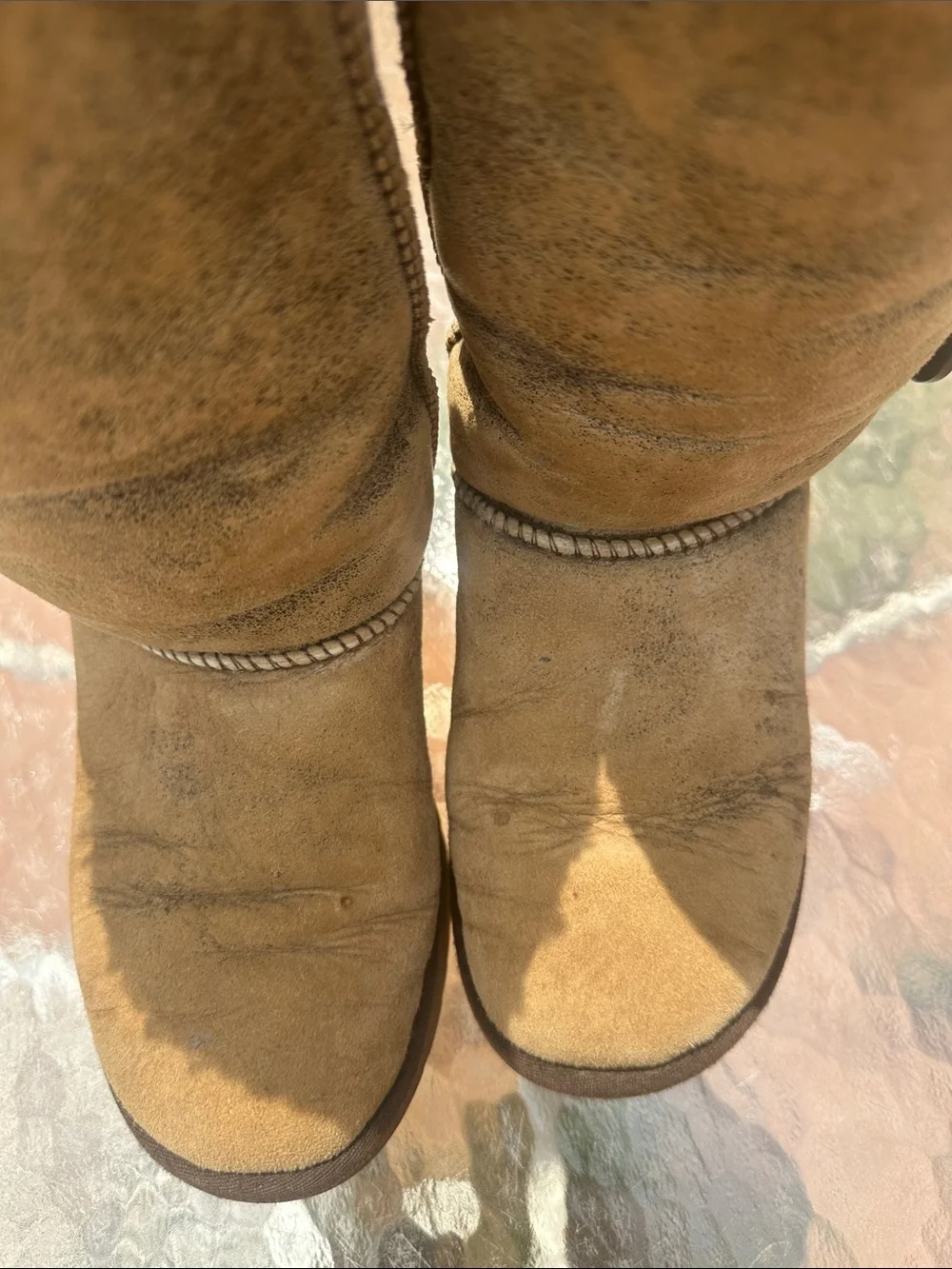 UGG Tan Button-Accent Shearling Mid-Calf Boots
